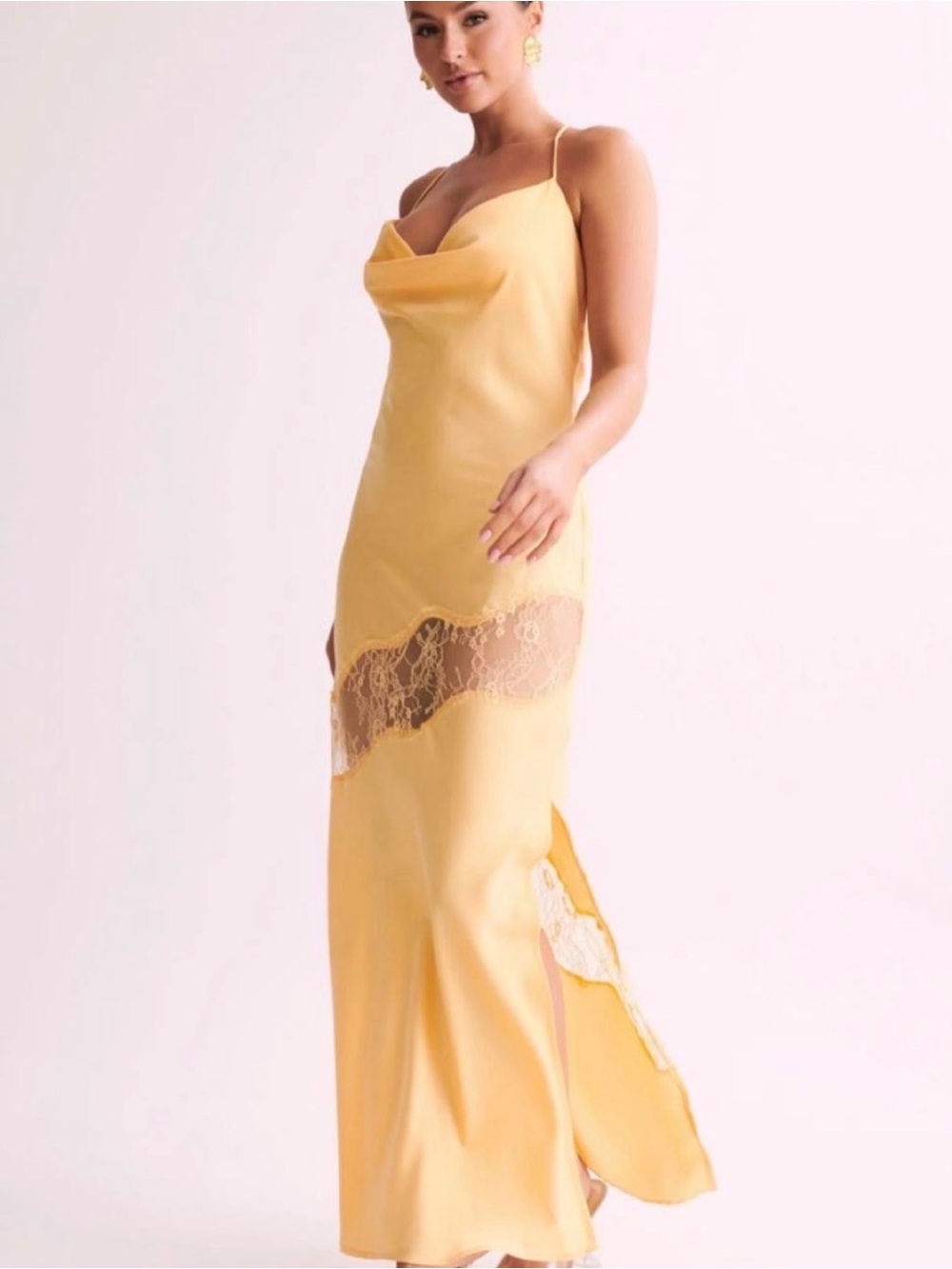 Meshki Chandra Yellow Satin and Lace Slip Dress 💛